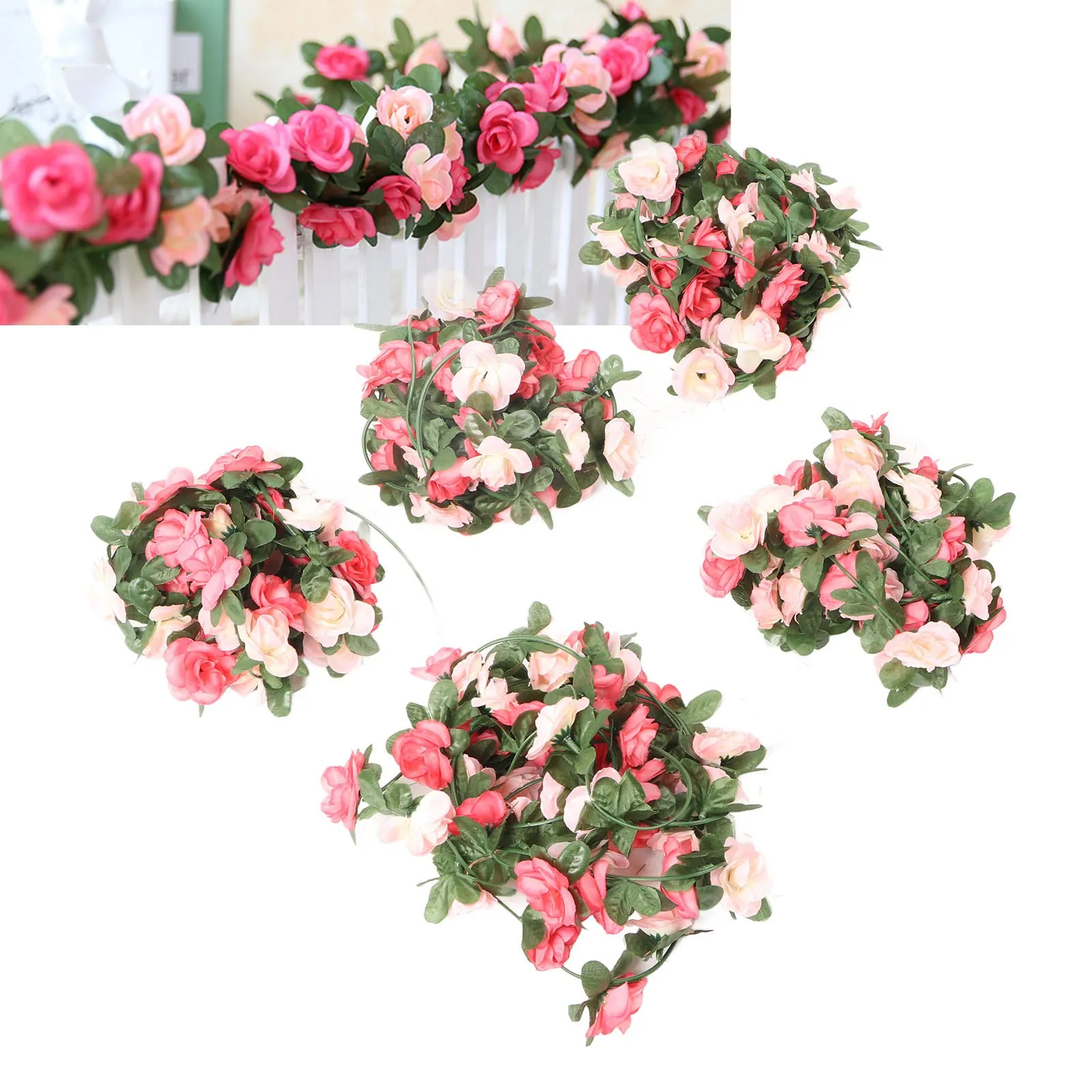 

45 Artificial Rose Vines Fake Roses Flower Rattan Romantic Wedding Party Decor Home Room Outdoor Courtyard Decorations