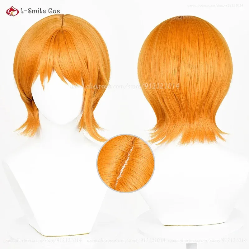 Parrucca cosplay Anime Sasagawa Kyoko 30 cm parrucche corte arancione giallo capelli sintetici resistenti al calore parrucche cosplay di Halloween + cappuccio per parrucca
