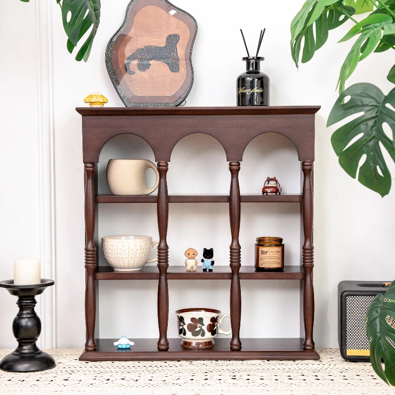 

‌ Французская винтажная настенная полка, деревянный держатель для чашек, стеллаж для выставки товаров, ретро-органайзер для духов, монтируемый декор для кофейни для предметов коллекционирования