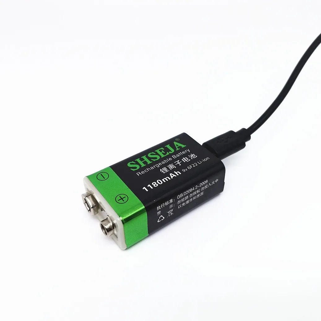 Baterai isi ulang lithium-ion 9V 1180mWh USB baterai daur ulang multimeter interkom Alarm asap Mikrofon Drone