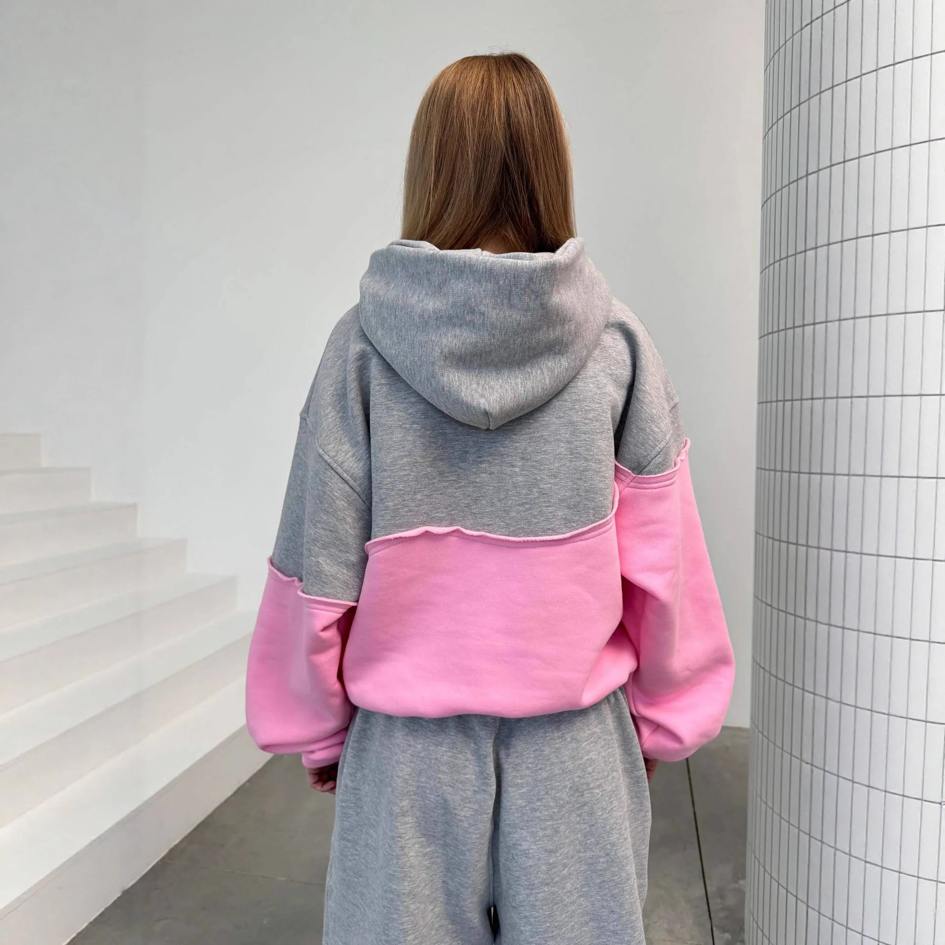 Casual Ladies' Matching Set Long Sleeve Hoodie Elastic Sports Pants Two-Piece Suit For Women Color Block Outfit Fasion