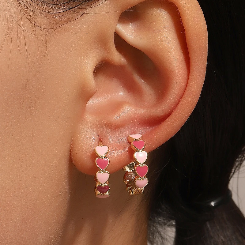LATS Pretty Colored Dripped Oil Heart-shaped Earrings for Women Girl Romantic Love Dating Ear Accessories Fashion Jewelry Gift