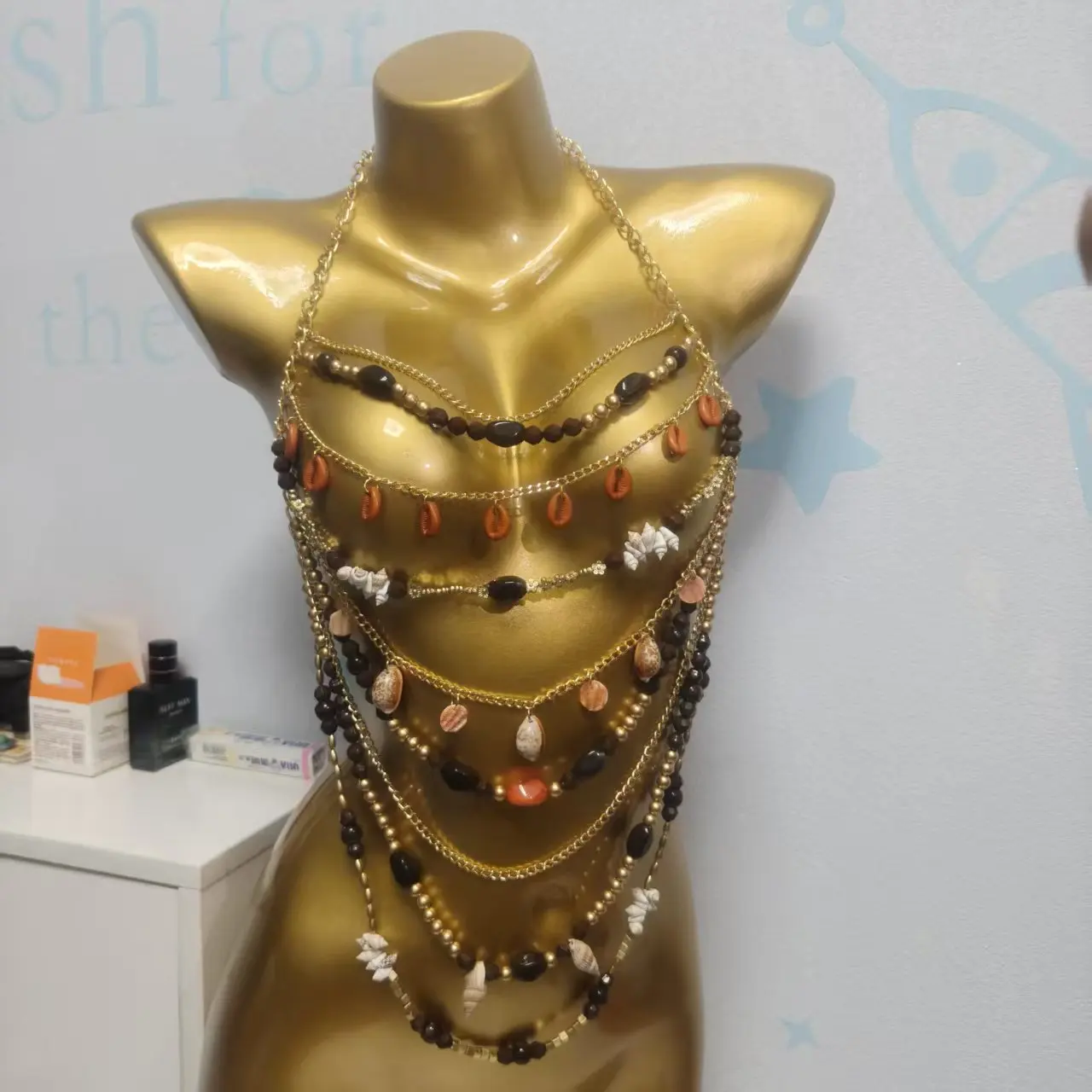 

European and American Vest Handmade Beaded Bra Women's Top Small Tank Top Body Chain Chest Chain Accessories