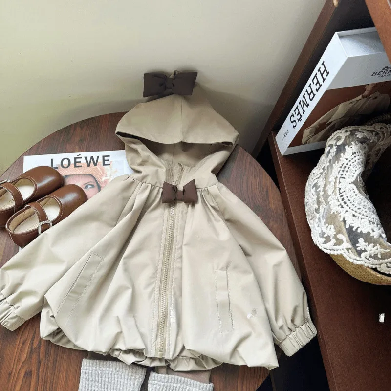 

Girls' Outerwear 2025 Spring and Autumn New Top Cute and Sweet Butterfly Bow Hoodie Korean Edition Trench Coat
