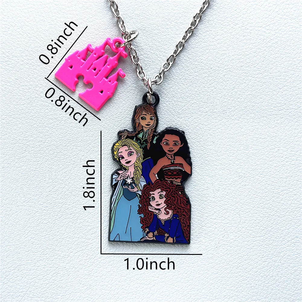 Disney Frozen Elsa Moana Brave Merida Princess Anime Cartoon Metal Necklace Gifts for woman girl