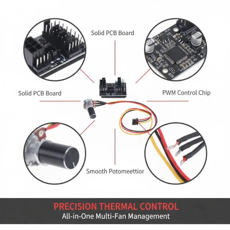 Fireproof Material 12V 8-Channel PWM Fan Speed Controller Computer Miner Fan Hub for Mining Rig PC Cooling System