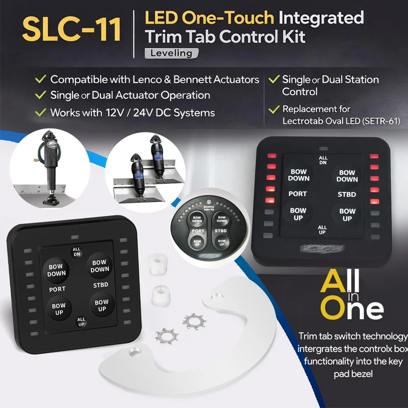 LED One-Touch Leveling Trim Tab Control Kit SLC-11 – for Lectrotab SETR-61 Oval Control, Lenco & Bennett Actuators