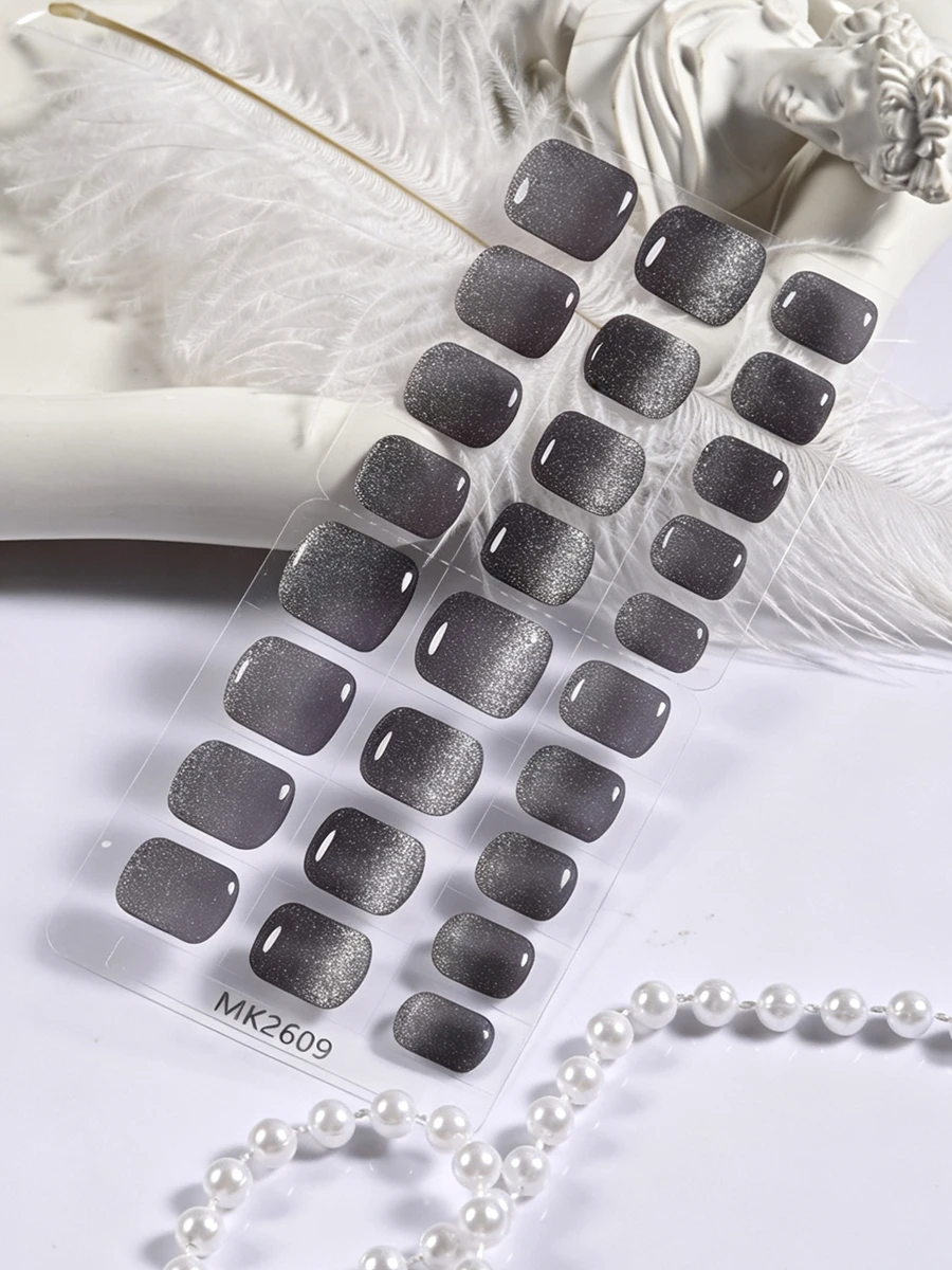 26PCS Black Cat Eye Semi Cured Gel Nail Wraps Self Adhesive Long Lasting Gel Nail Strips for Salon Manicure Nail Art Stickers