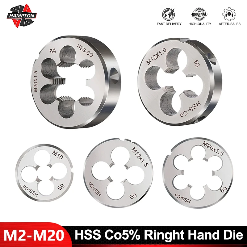 HAMPTON Metric Die HSS Co5% DIN 22568 Right Hand Thread Die Male Thread Cutting Tools M2 M3 M4 M5 M6 M8 M10 M12 M14 M16 M20