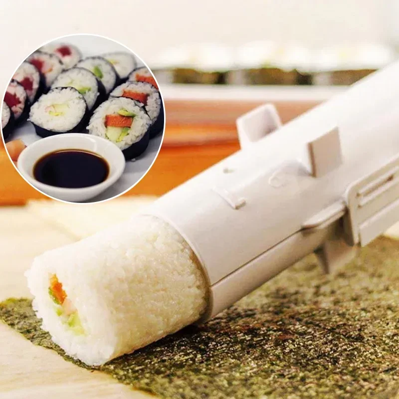 3PCS Beige Quick Sushi Maker Japanese Roller Rice Mold Bazooka Vegetable Meat Rolling Tool DIY Sushi Making Kitchen Gadgets