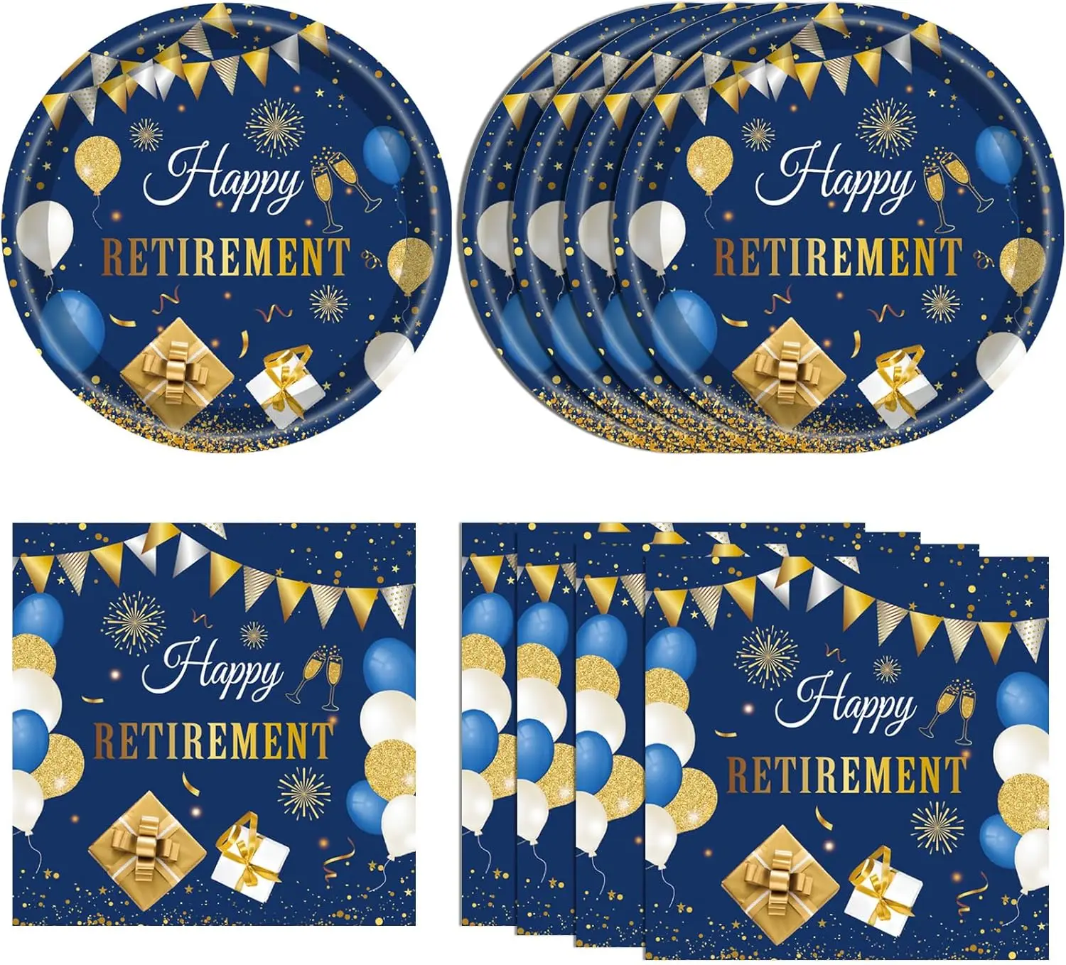 

40 PCS Retirement Party Decorations Gold Retirement Party Decorations Supplies Tableware Plates and Napkins for Woman Men Table