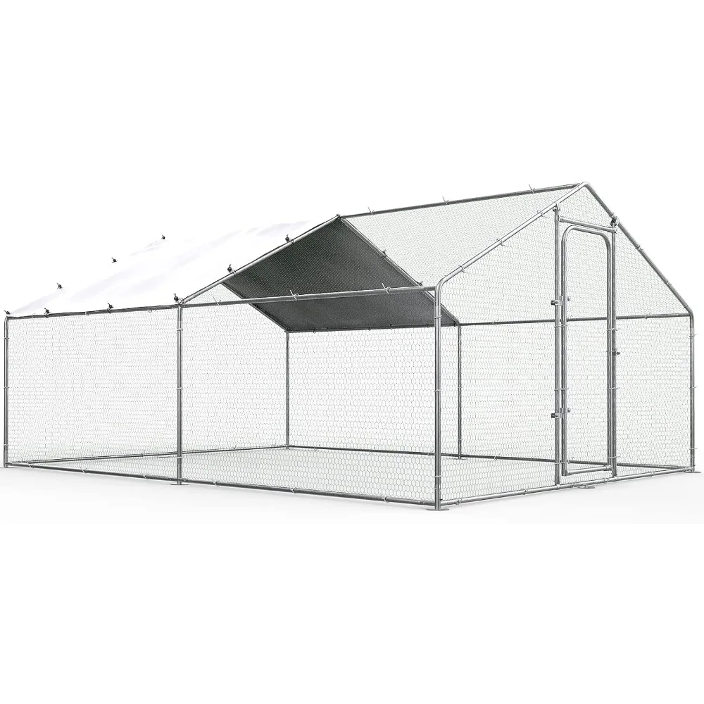 

Chicken Coop Large Metal Chicken Run, for Yard Walk-in Heavy Duty Chicken Pen, with Waterproof and Anti-UV Cover Poultry Cage