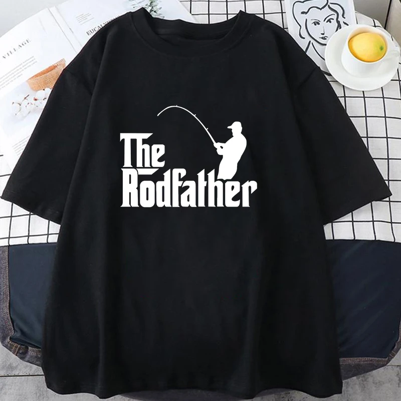 New The Rodfather Fishing Letter Printed T-shirts for Unisex Summer Tee Shirt Men Women Casual Short Sleeve Round Neck Top Shirt
