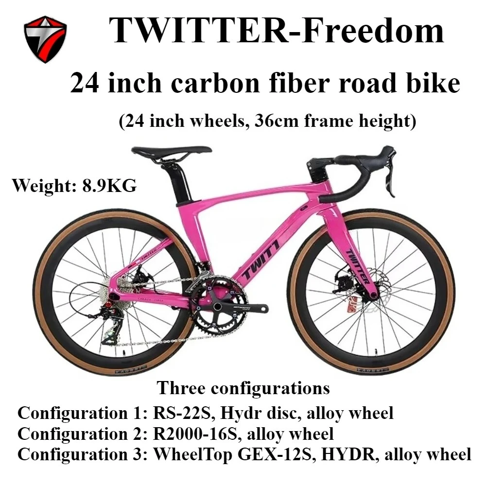 TWITTER nwe Freedom 24 inch children's carbon fiber road bike, with oil disc full axle 12 * 142mm student bike, height 140-160mm