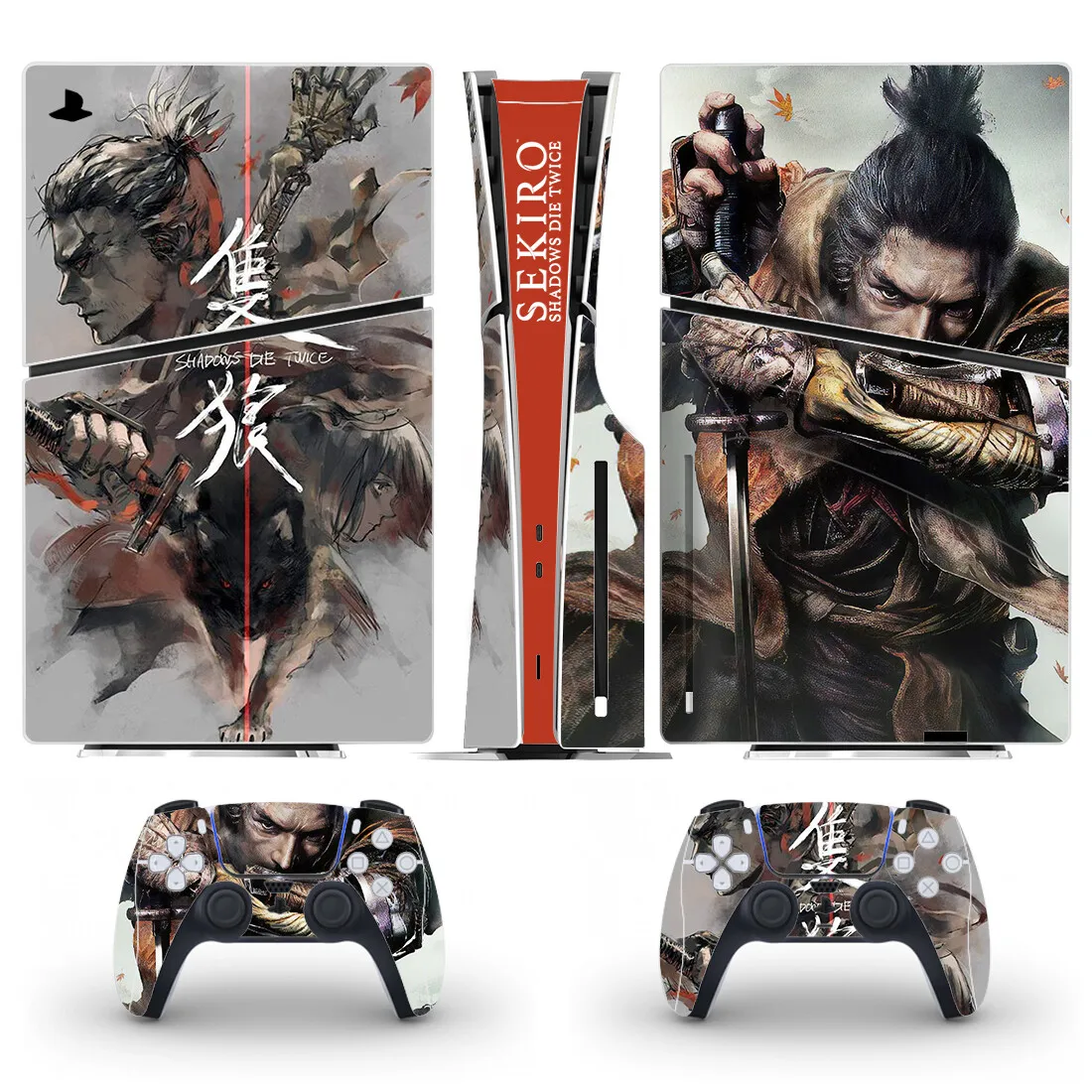 غطاء لاصق على شكل قرص رفيع من Sekiro PS5 لوحدة التحكم و2 وحدات تحكم جديدة من الفينيل ذو القرص النحيف PS5