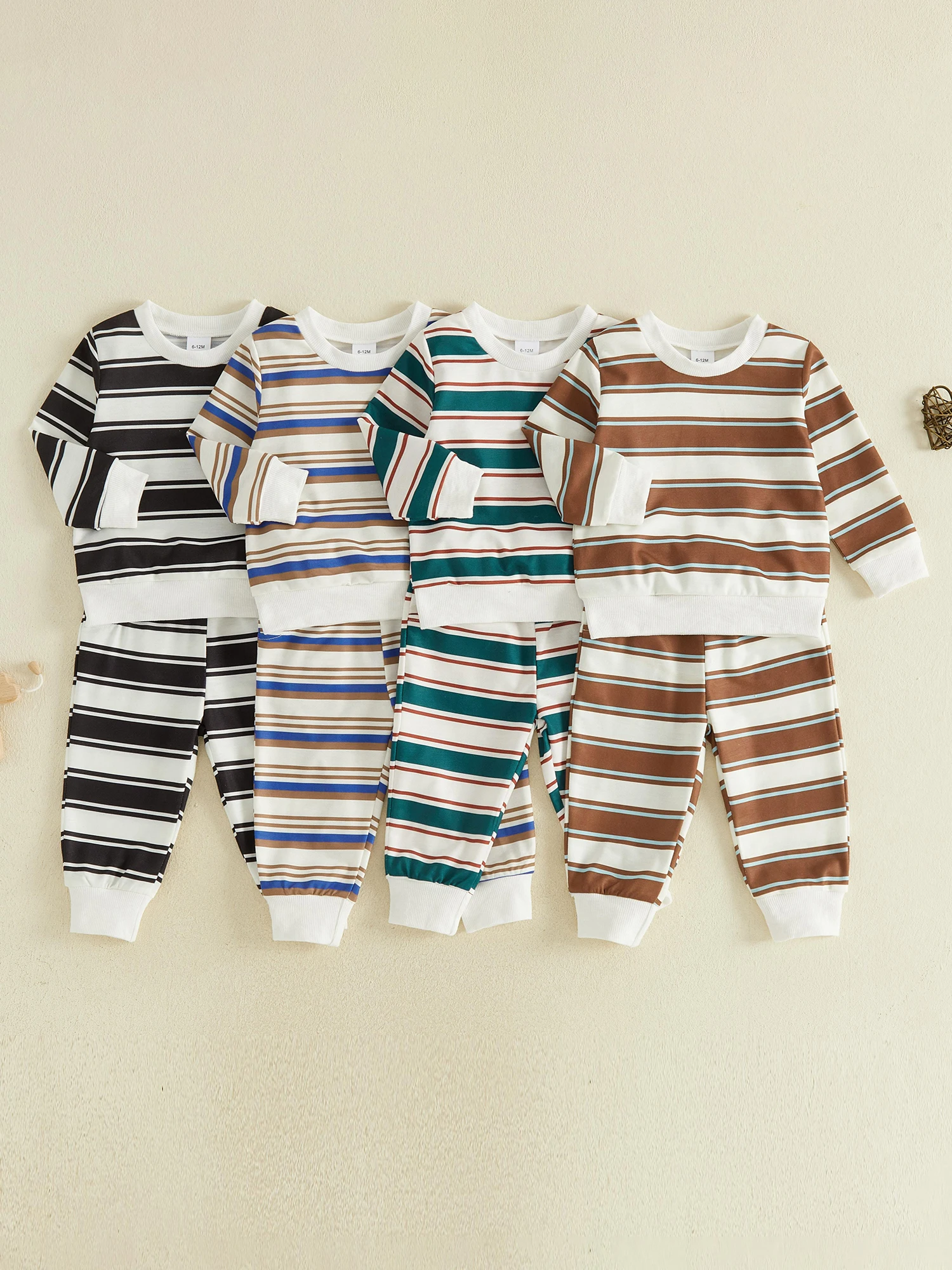 Neck-Pullover Striped-Sets Pullover Long Sleeve Crew Crew Striped Sets Long High Quality Boys Fall Striped