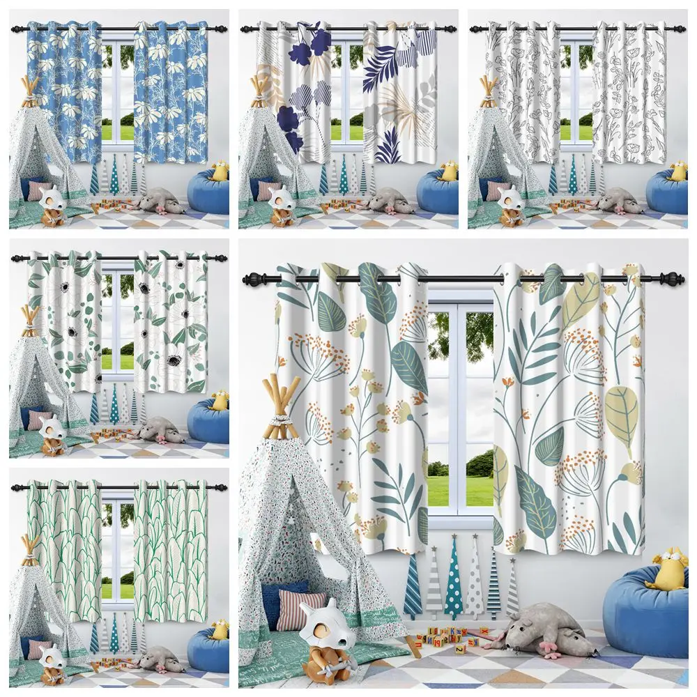 

2Pcs Window Curtains Plants Flowers Home Bedroom Living Room Darkening Thermal Insulation Privacy Blocking Curtains Washable