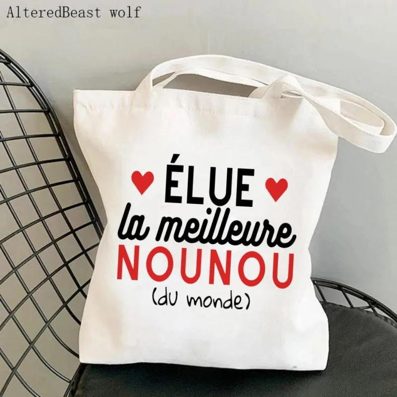 Women Canvas Shoulder Bag coupon motif merci nounou Shopping custom Bag Harajuku Shopping Handbags Tote For Lover Girls friend