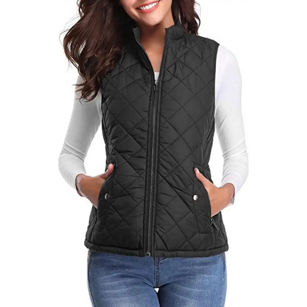 Women Lightweight Zipper Jacket Stylish Padded Vest Coat for Women Stand Collar Heat Retention Waistcoat Cardigan for Work