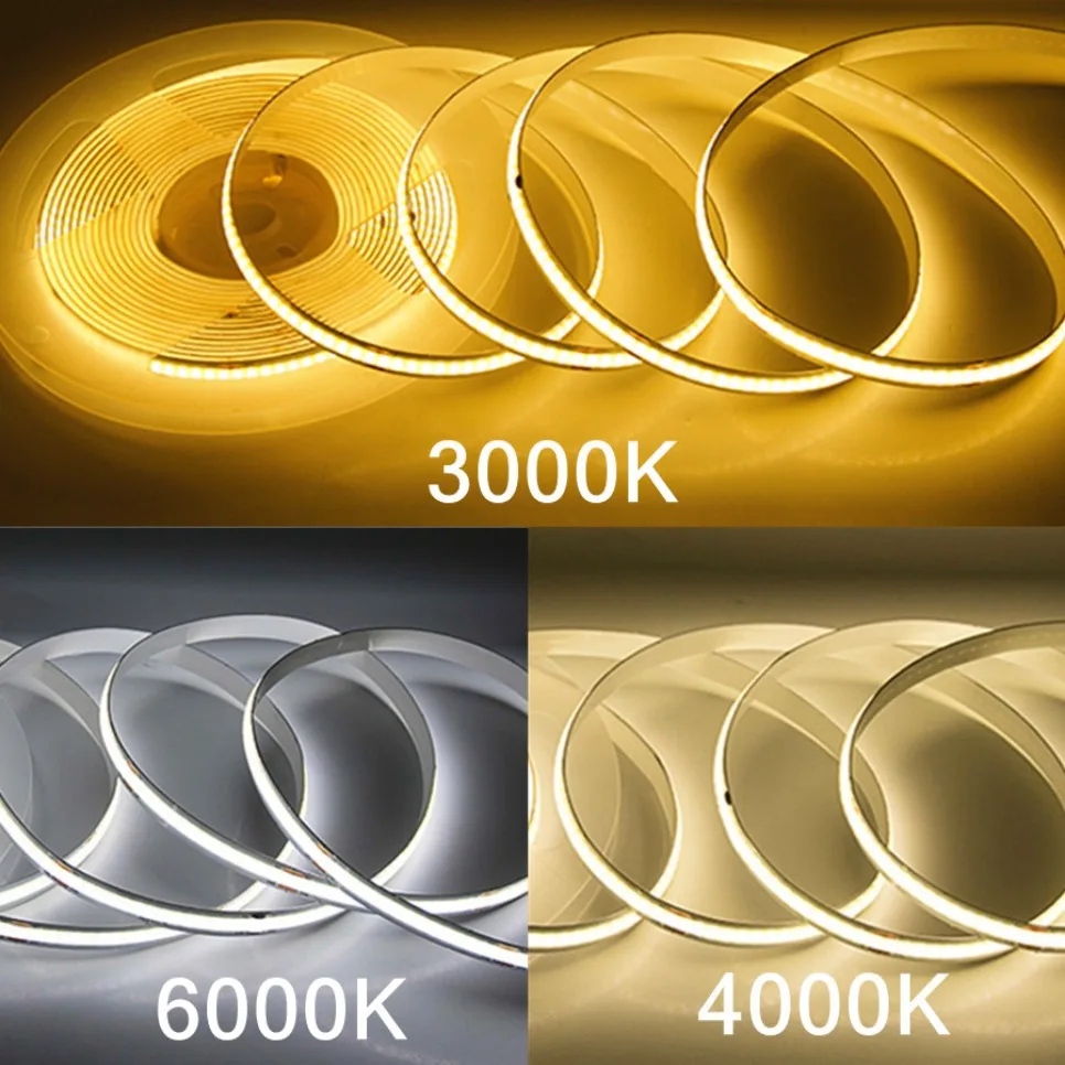 Imagem -02 - Cob Led Strip Light Luzes de Fita Flexível Smart ic Não Precisa de Driver Alta Brilhante 240 Leds Iluminação Linear Branco Quente 220v 10m Ra95