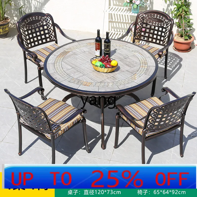 

LH outdoor cast aluminum leisure tables and chairs outdoor courtyard garden simple aluminum art tile table