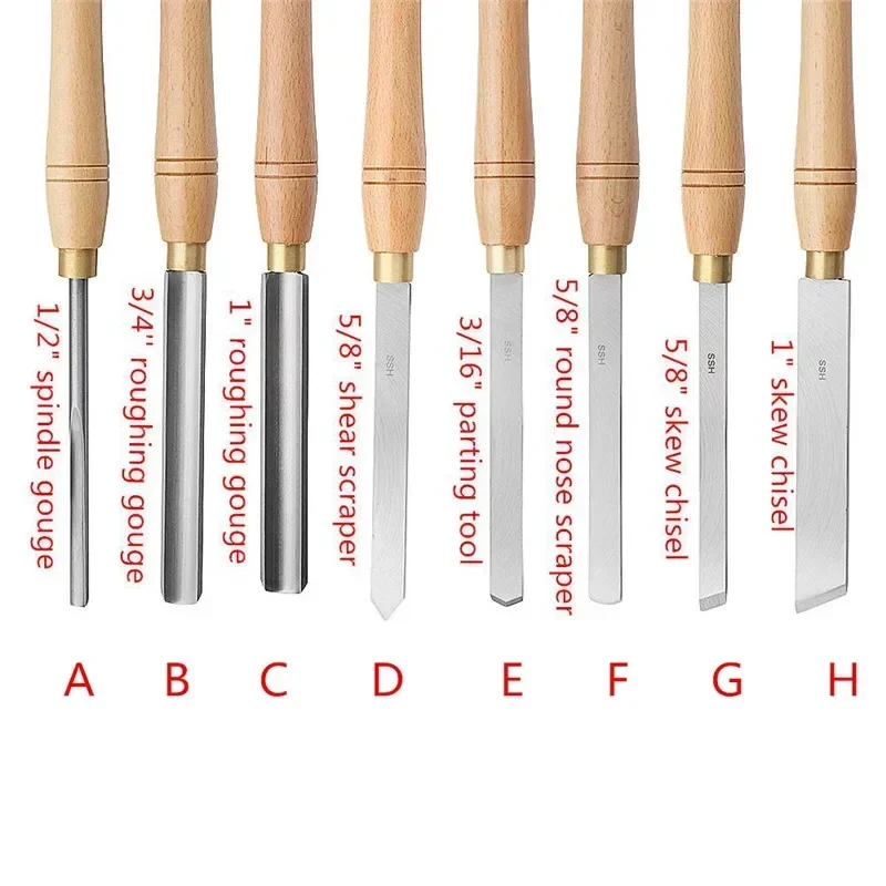 8 Types Durable High Speed Steel Lathe Chisel Wood Turning Tool With Wood Handle Woodworking Tool