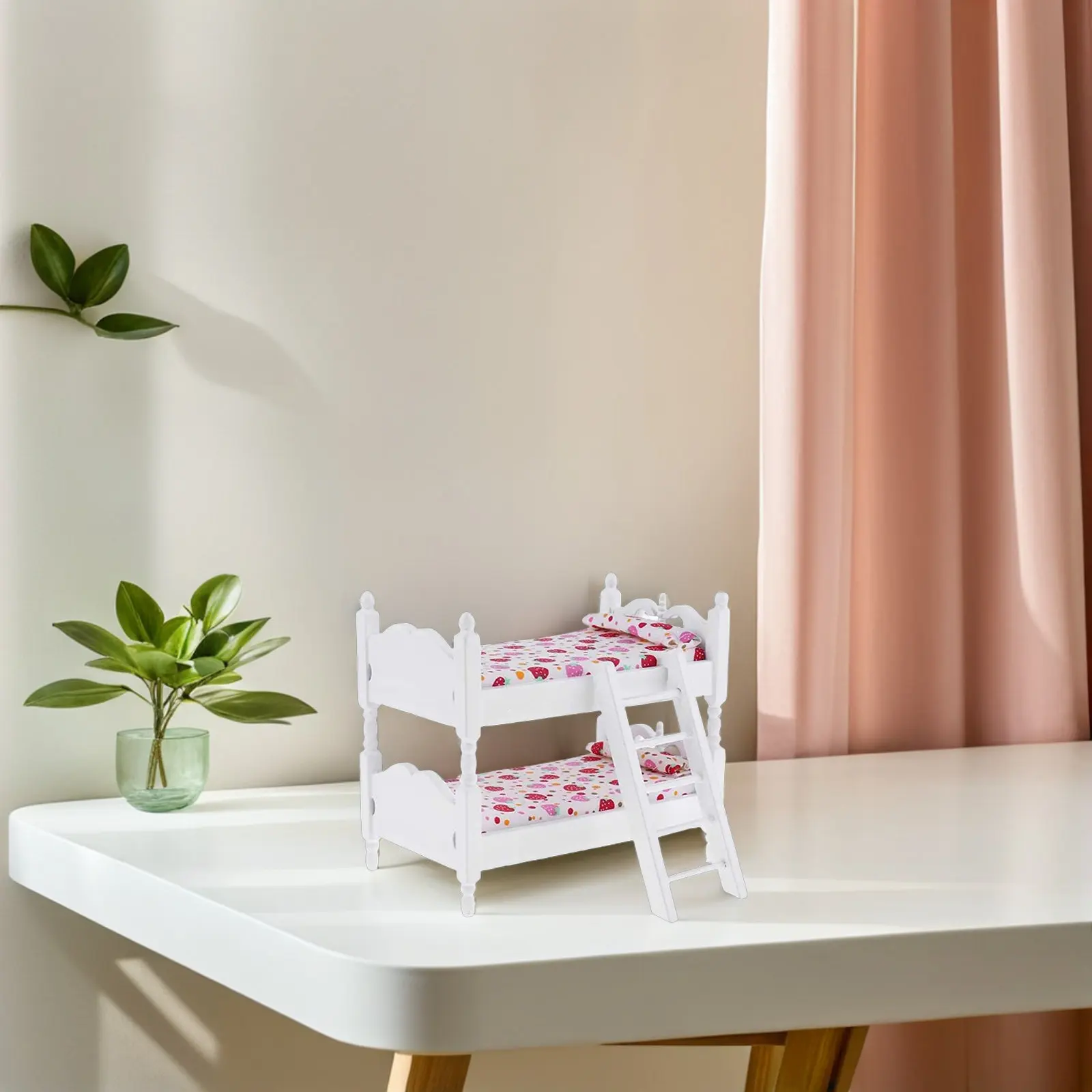 

Деревянная мини-двухъярусная кровать для кукольного домика, декоративная игровая кровать с реалистичными деталями, реалистичный акцент для спальни, идеальный реквизит для DIY-фотосессий и