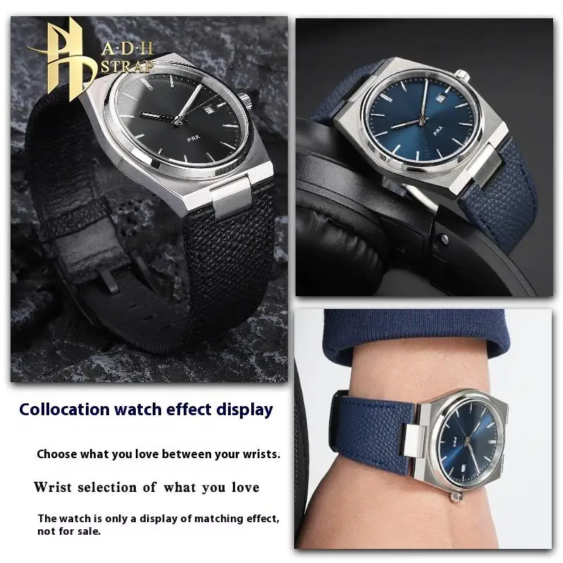 Correa de reloj de cuero genuino con estampado de lichi a la moda para Tissot 1853 PRX T137.410A T137.407A pulsera de cuero de vaca T137