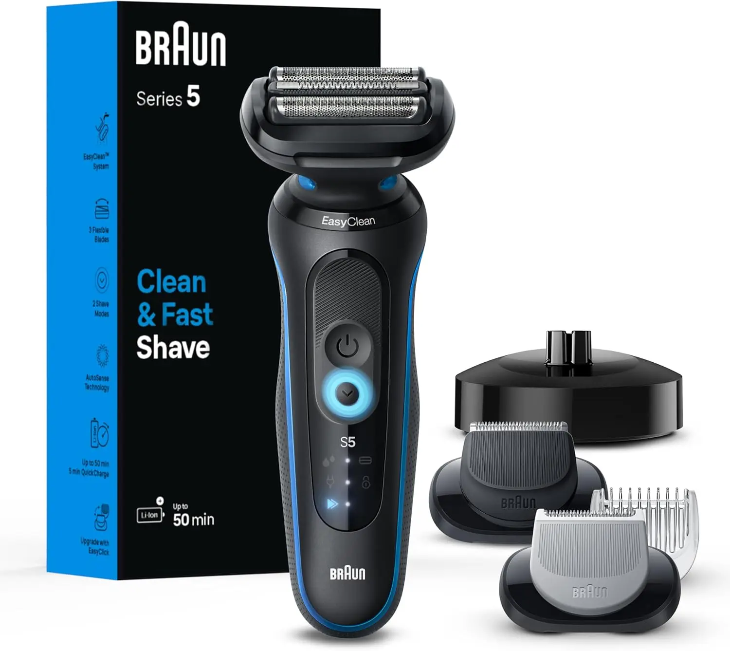 Electric Shaver for Men, Series 5 5150cs, Wet & Dry Shave, Turbo Shaving Mode, Foil Shaver, with Beard Trimmer, Body Groom