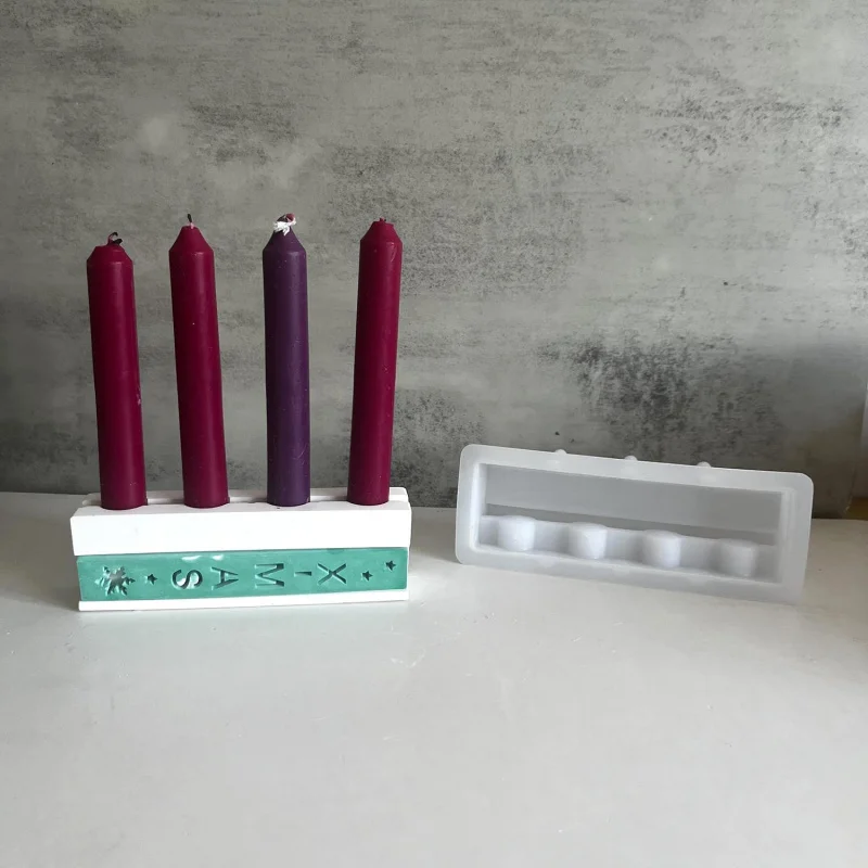 4Hole Candle Holder Silicone Mold Cake Card Gypsum Epoxy Mold Atmosphere Decoration Mold Christmas