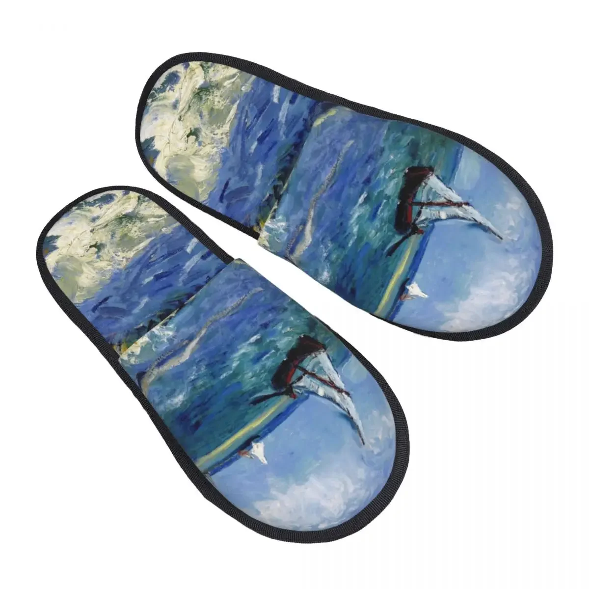 Custom Vincent Van Gogh Memory Foam Slippers Women Comfy Warm Beach at Scheveningen in Stormy Weather House Slippers