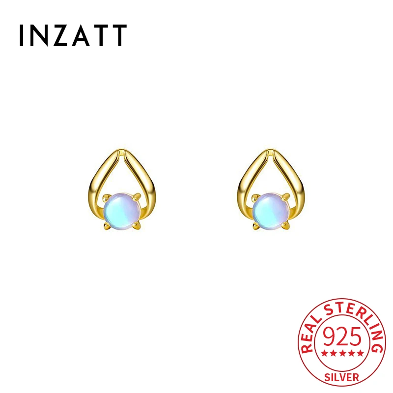 INZATT Real 925 Sterling Silver Moon Stone Water Drop Stud Earrings for Charm Women Cute Fine Jewelry Light Luxury Accessories