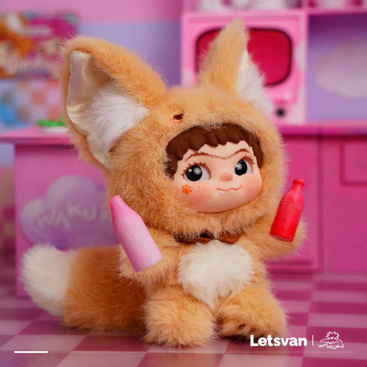 Letsvan Wakuku renard lapin boîte aveugle et carte suspendue pendentif en peluche Laser oreille poupée figurines d'anime filles jouets d'anniversaire cadeaux