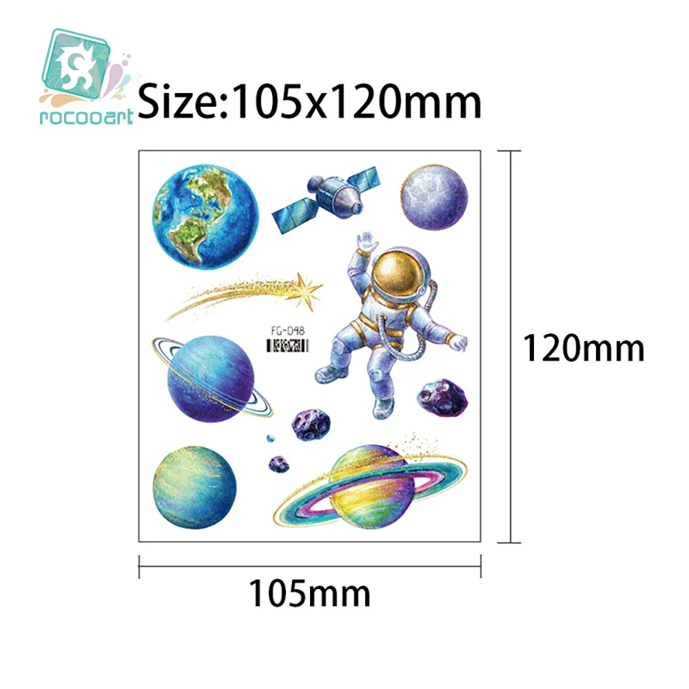 الحجم: 105 × 120 مللي متر جديد مقاوم للماء فلاش مسحوق الخيال الفضاء الكرتون للأطفال المؤقتة الوشم ملصق