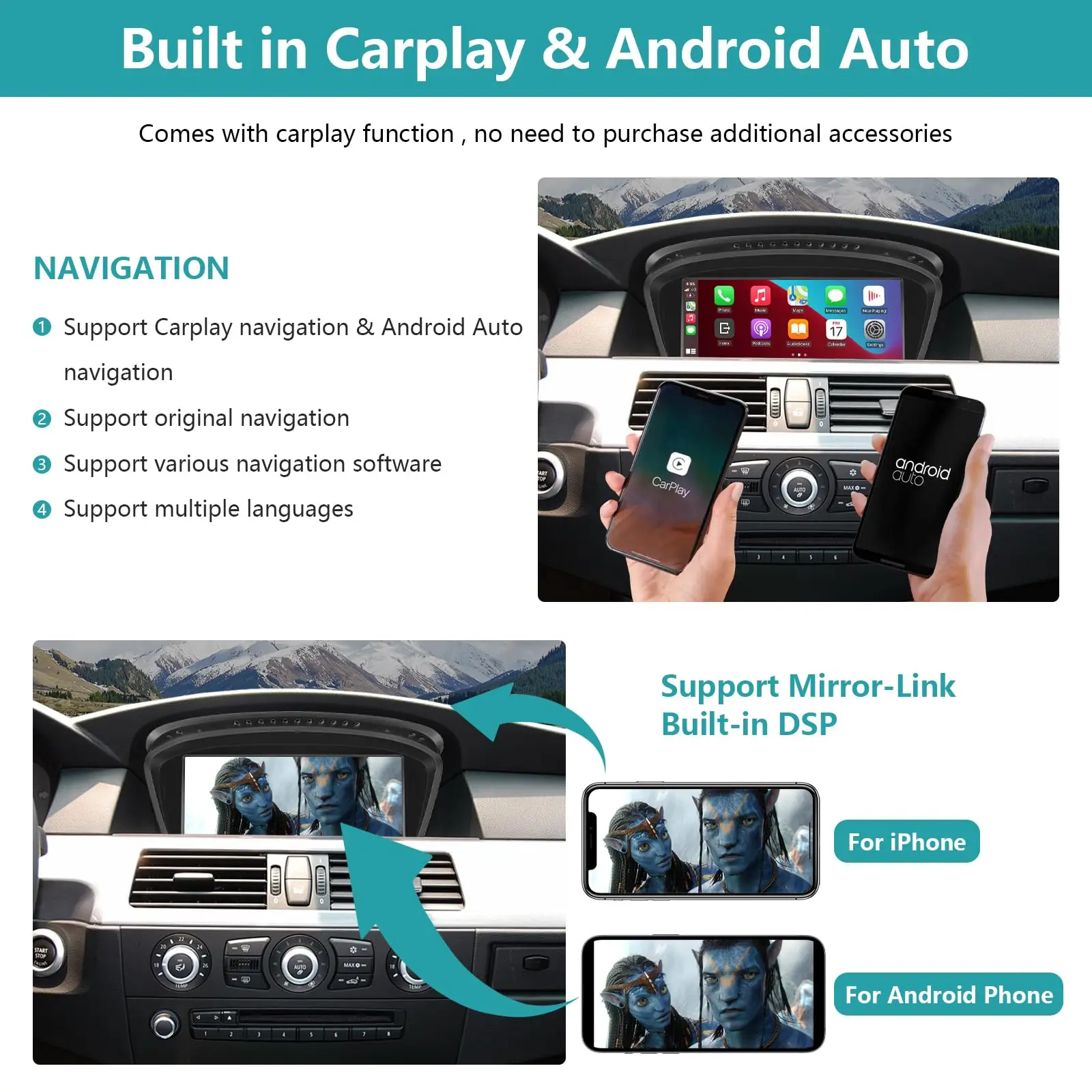 Picture 5: 8.9’’Android car radio CarPlay/Android Auto/GPS for BMW CIC 3/5 Series E60 E61 E90 E91 E92, Bluetooth, SWC,WIFI, DSP,4+64G