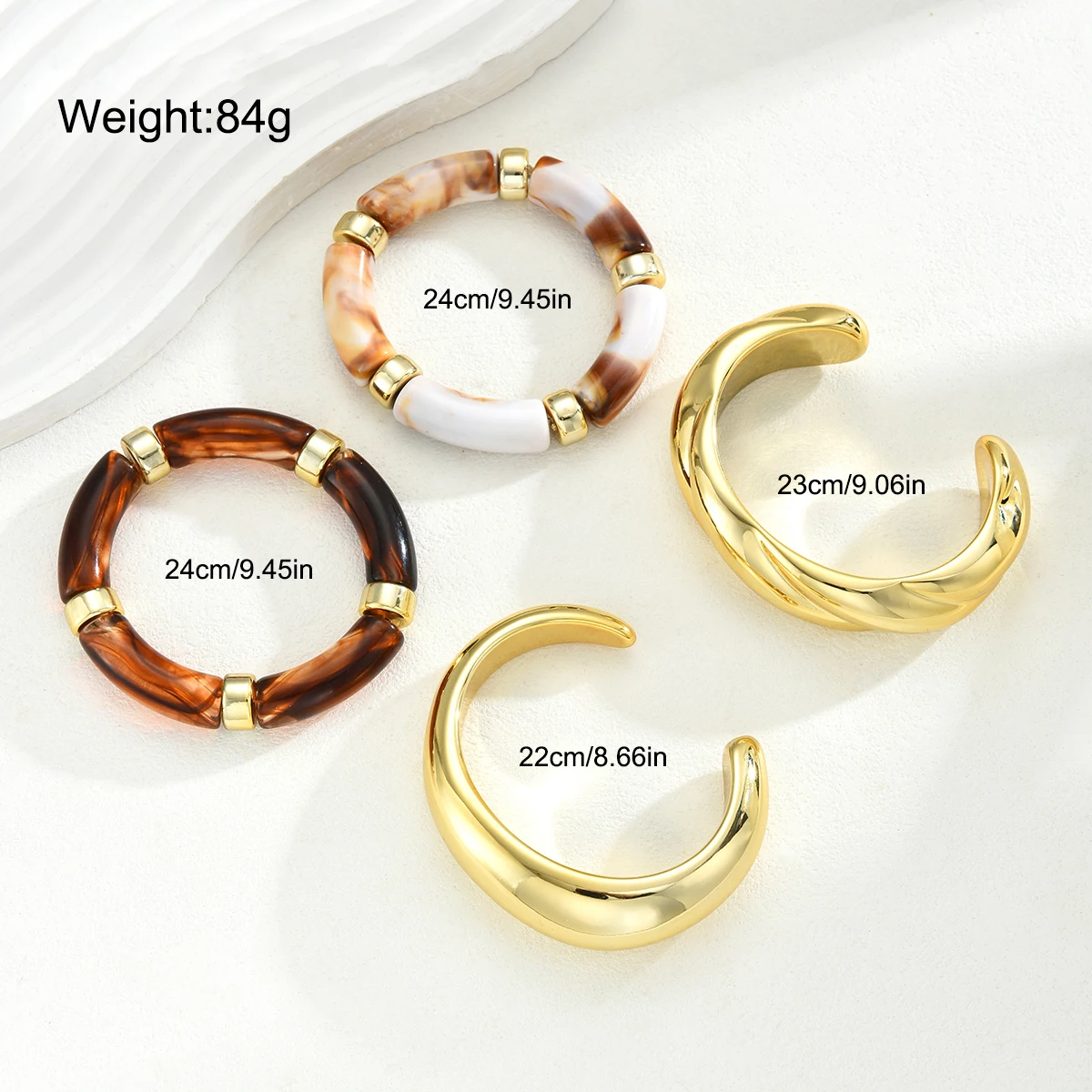 4pcs Vintage Minimalist Elegant Brown Resin Elastic Bangle Set Gold Color Smooth Open Bracelets For Women Daily Holiday Jewelry image 6