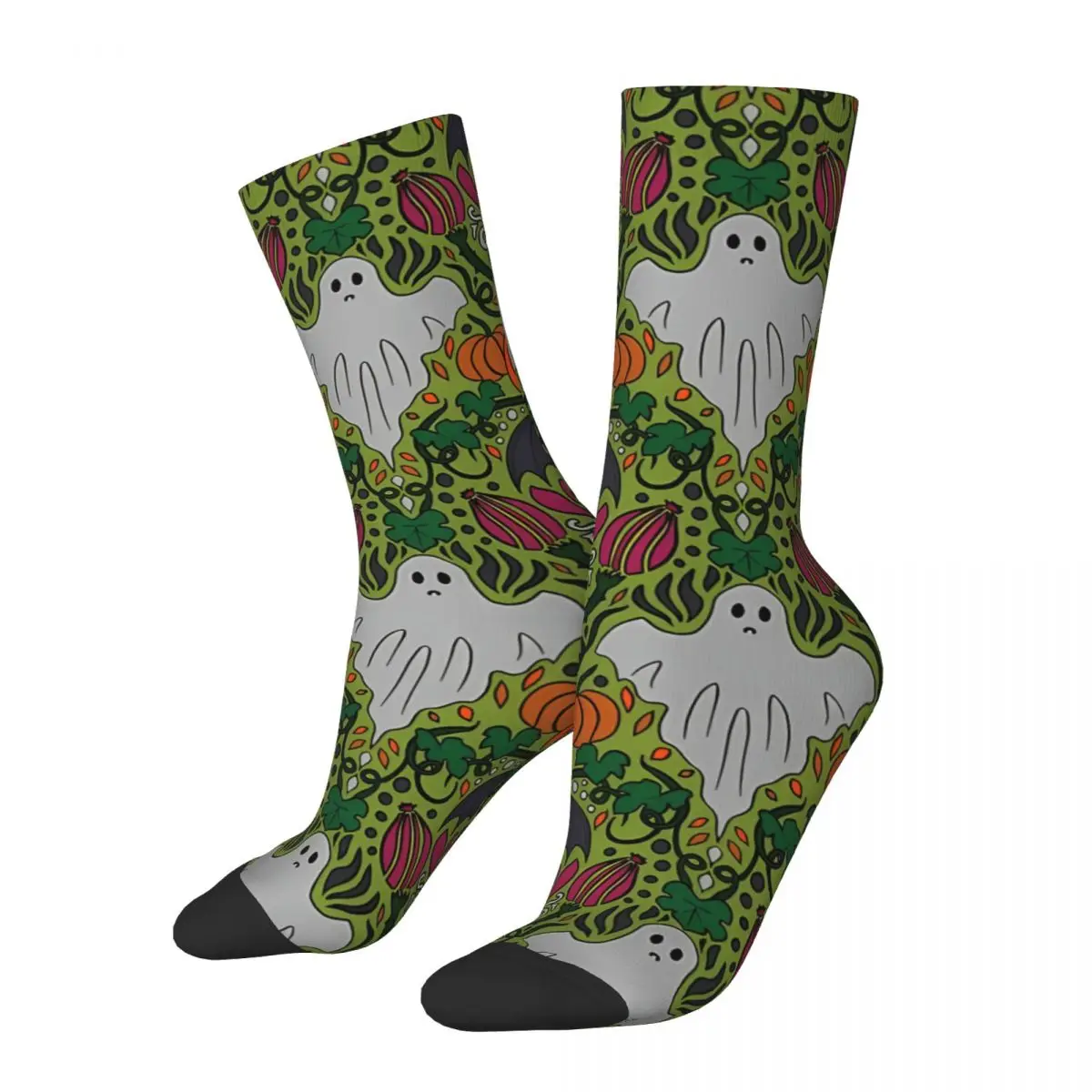 

Spooky Halloween Damask Print Pumpkins Ghosts And Thistle The Bats Animals Unisex Winter Socks Running Socks Street Style Sock