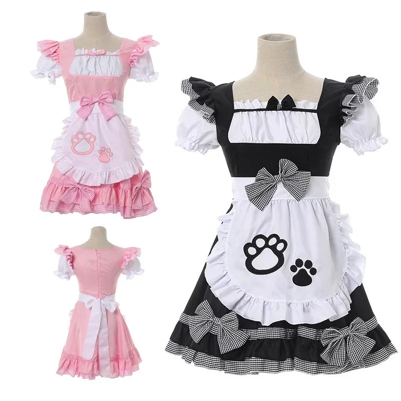Halloween  Black Pink Cute Lolita Sexy Maid Outfit Apron Dress Bell Choker Anime Cosplay Costume Women Coffee Waitress Uniform
