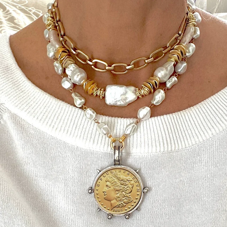 2025 two tone colour Large Statement Coin pendant Necklace Penny Collectibles Magic Home Decoration Craft Coins Liberty  Dollar