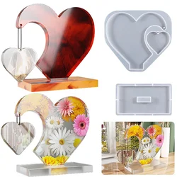 1 Set DIY Dual Love Hearts With Base Casting Silicone Mold Crystal Epoxy Resin Craft Mould Handmade Photo Frame Making Tools