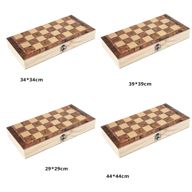 Wooden Foldable 3 In 1 Chess Backgammon Wooden Board Folding Board Game