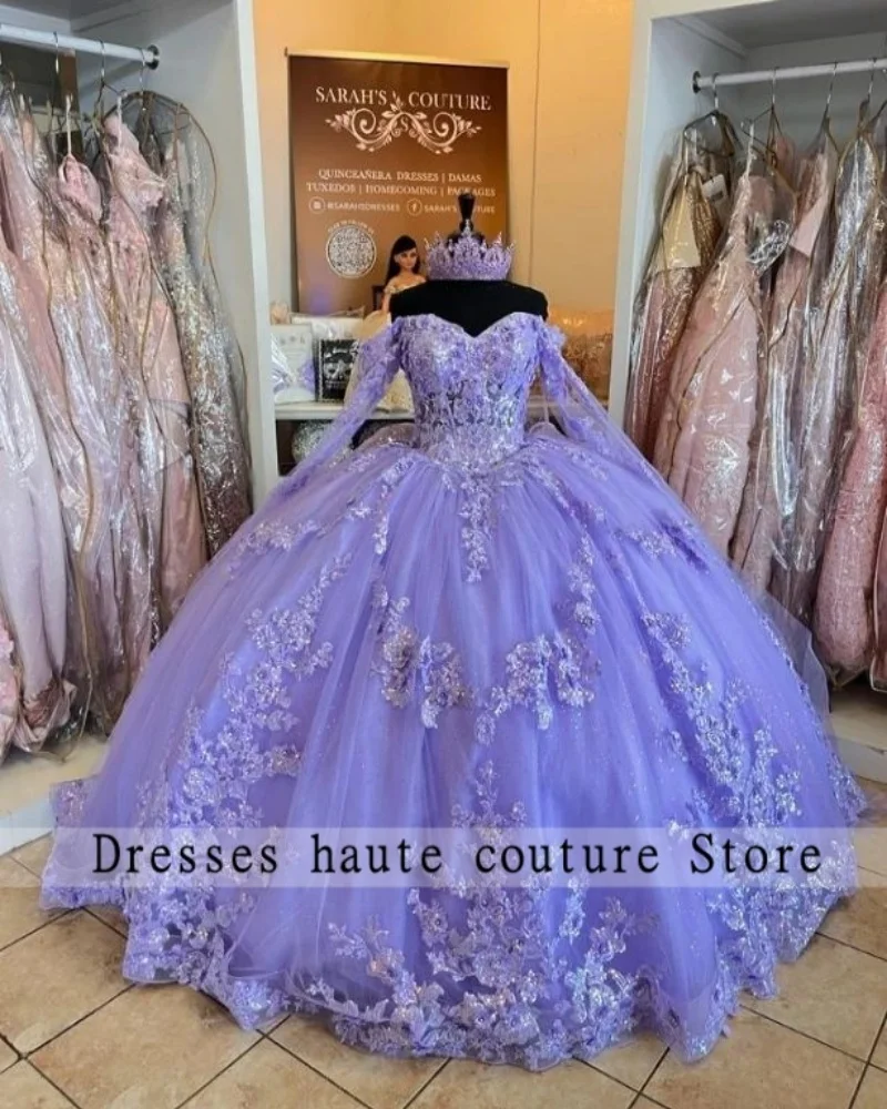 

Mexico Purple Quinceanera Dresses Ball Gown 2025 Long Sleeves Appliques Sweet 16 Dress Customized vestidos de 15 quinceañera
