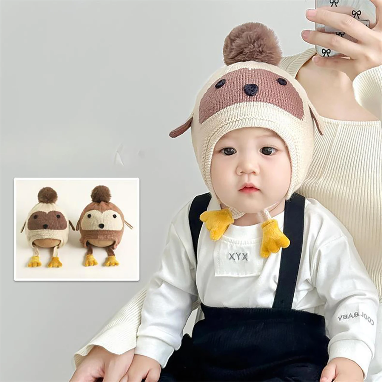 

Cute Penguin Baby Ear Protection Cap Winter Warm Kids Knitted Woolen Hat Cartoon Children Beanies 1-4Year Toddler Earmuffs Caps
