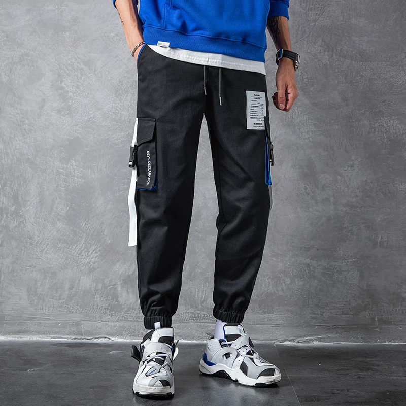 

Молодежные повседневные хлопковые спортивные брюки свободного кроя в корейском стиле, хип-хоп, рабочие брюки, укороченные, с эластичным поясом