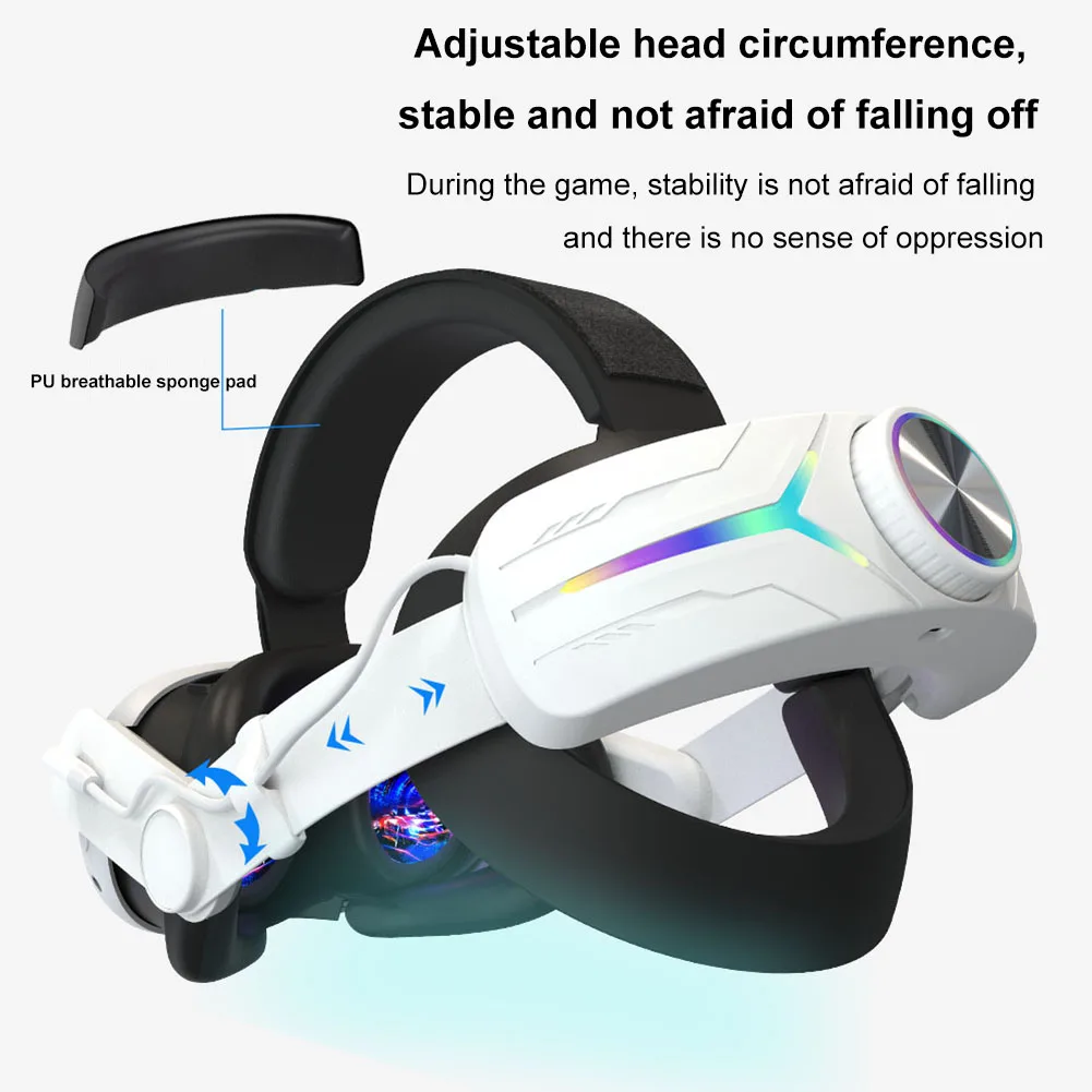 RGB Adjustable VR Head Band LED Backlight VR Lightweight Replacement Strap Comfort Reduce Face Pressure for Meta Quest 3 Headset