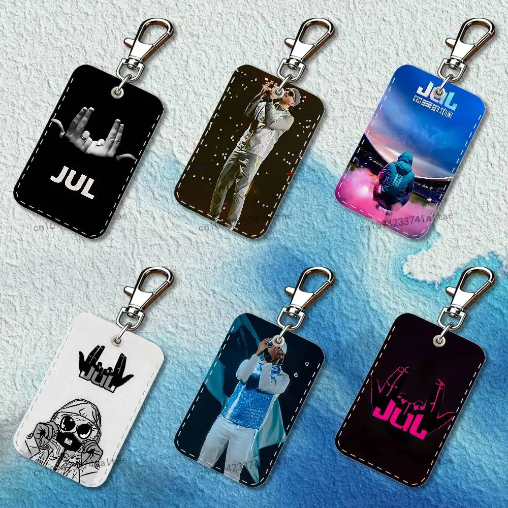 Rapper J-JUL Rectangle Card Case Keychain Access Card Bag Key Tag Ring Leather Card Holder Key Ring Access