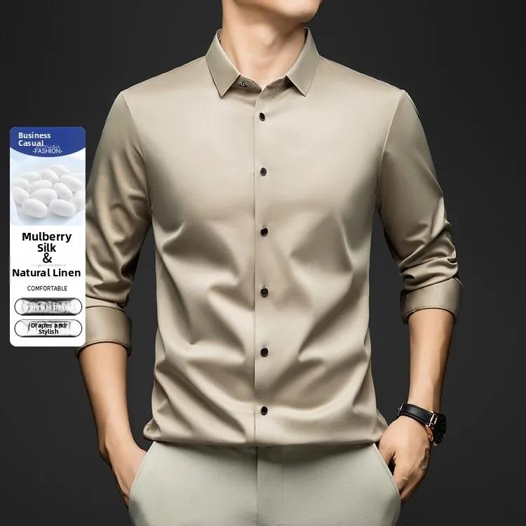 

Spring Autumn Men's Long Sve Silk irt Casual Collar Busin Casual Breathable Men's Dr irt