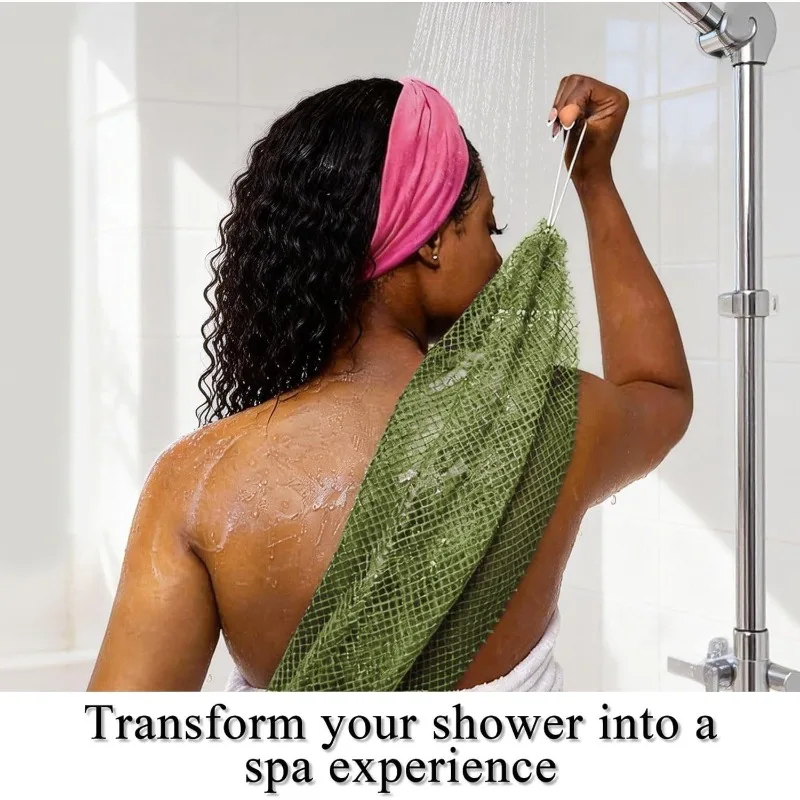 2pcs Drawstring African Net Bath Towel High Elastic Nylon Exfoliating Body Scrubber Sauna Bath Cloth view 2