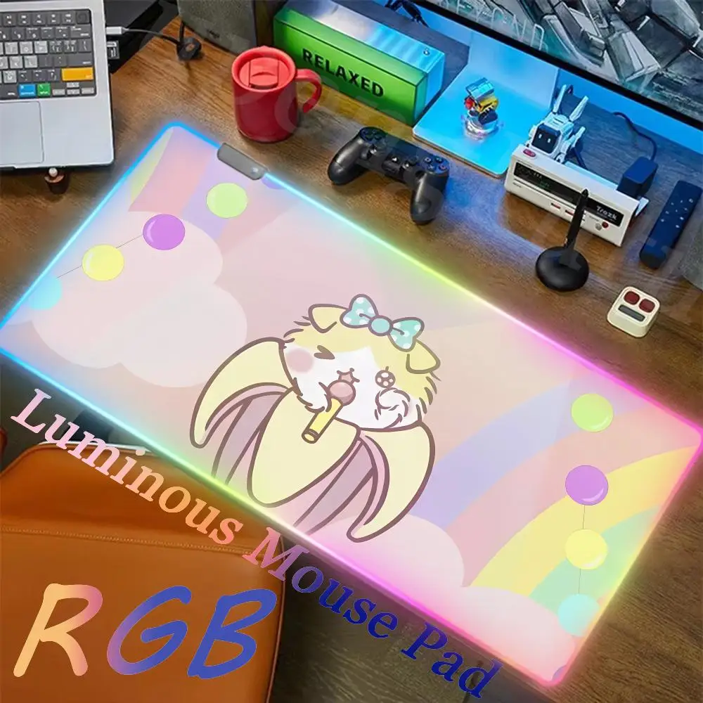 

Fashion Mouse Pad RGB Banana Cat keyboard Accessories Desk Protector Non-Slip Rubber Edge Gifts for boys locking Luminescence