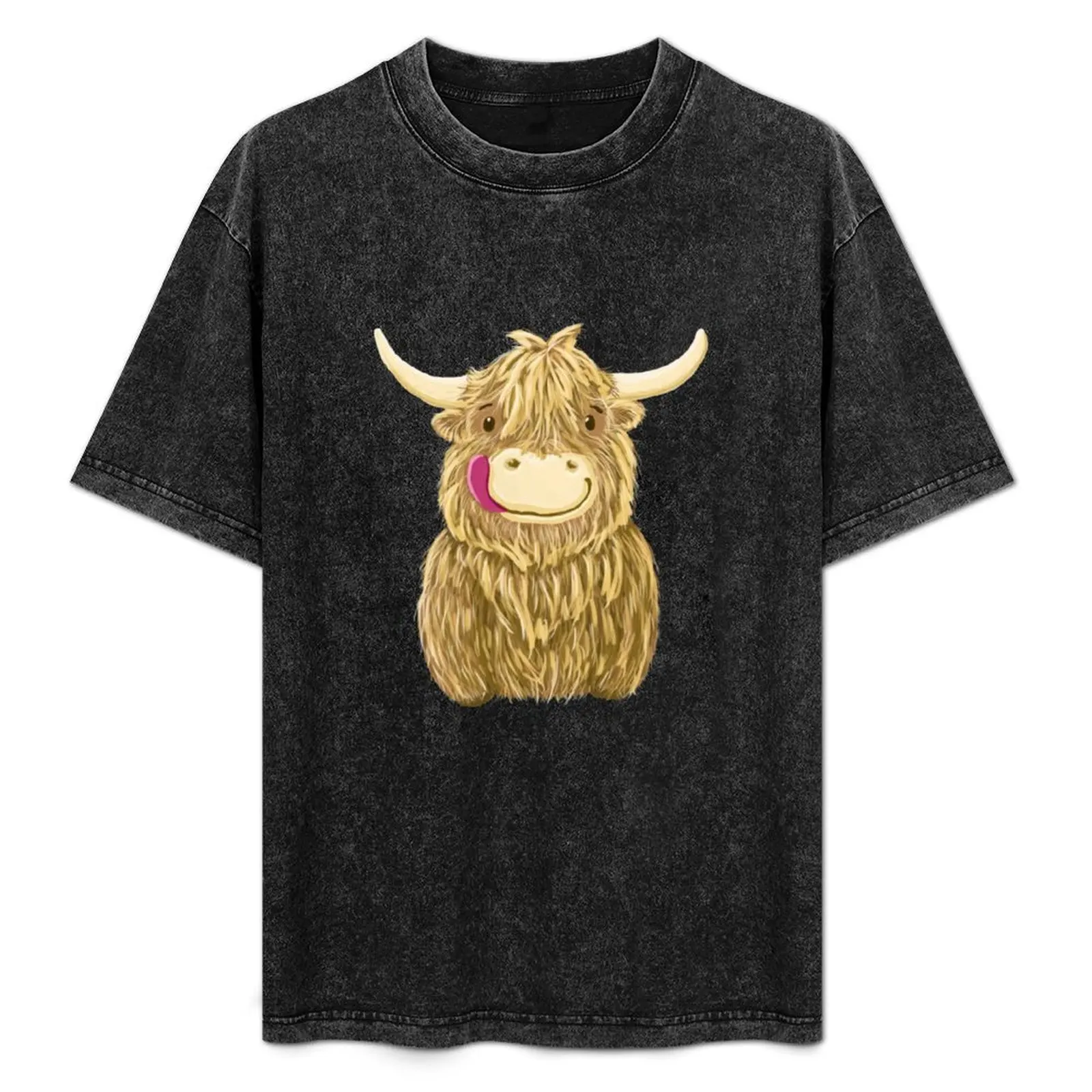 

Cartoon Scottish Highland Cow T-Shirt Big Size Crew Neck T-Shirt